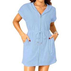 imageTerry Cloth Cover Ups  Hooded Cotton Swim Sun Coverup with Zipper Pockets Beach SwimsuitsSky Blue