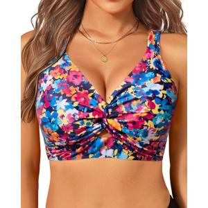 imageWomens Bikini Top  Supportive Swimsuit for Large Bust  2025 Cut Out Twist Swim TopColorful Floral