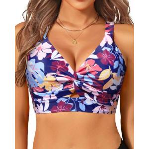 imageWomens Bikini Top  Supportive Swimsuit for Large Bust  2025 Cut Out Twist Swim TopColorful Leaves
