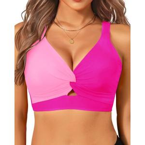 imageWomens Bikini Top  Supportive Swimsuit for Large Bust  2025 Cut Out Twist Swim TopLight Pink