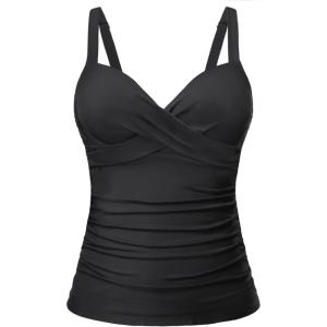 imageWomens Underwire Tankini Top Only  Push Up Swimsuit Top with Bra Support Tummy Control Bathing Suit Top No Bottom 2025Black