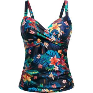 imageWomens Underwire Tankini Top Only  Push Up Swimsuit Top with Bra Support Tummy Control Bathing Suit Top No Bottom 2025Black Flower