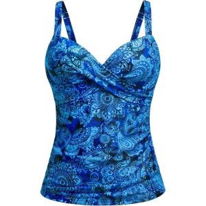 imageWomens Underwire Tankini Top Only  Push Up Swimsuit Top with Bra Support Tummy Control Bathing Suit Top No Bottom 2025Blue Paisley