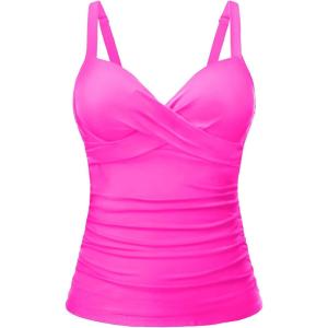imageWomens Underwire Tankini Top Only  Push Up Swimsuit Top with Bra Support Tummy Control Bathing Suit Top No Bottom 2025Hot Pink