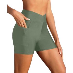 imageYonique Womens Swim Shorts High Waisted Swim Bottoms Tummy Control Bathing Suit Bottom Boy ShortsAvailable in PlusVcross Army Green