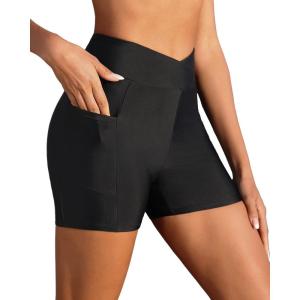 imageYonique Womens Swim Shorts High Waisted Swim Bottoms Tummy Control Bathing Suit Bottom Boy ShortsAvailable in PlusVcross Black