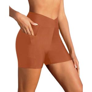 imageYonique Womens Swim Shorts High Waisted Swim Bottoms Tummy Control Bathing Suit Bottom Boy ShortsAvailable in PlusVcross Brown