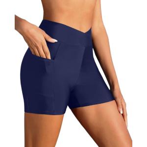 imageYonique Womens Swim Shorts High Waisted Swim Bottoms Tummy Control Bathing Suit Bottom Boy ShortsAvailable in PlusVcross Dark Blue