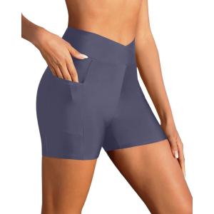 imageYonique Womens Swim Shorts High Waisted Swim Bottoms Tummy Control Bathing Suit Bottom Boy ShortsAvailable in PlusVcross Grey
