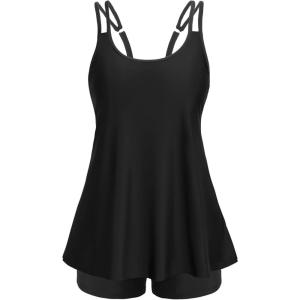 imageYonique Womens Two Piece Swimsuits Tankini Top with Boy Shorts Tummy Control Bathing Suits Athletic SwimwearBlack