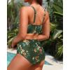 imageHigh Waisted Two Piece SwimsuitWomens Bikini Set Tummy Control Bathing Suit Modest Full Coverage Bikini 2025Green Floral