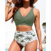 imageHigh Waisted Two Piece SwimsuitWomens Bikini Set Tummy Control Bathing Suit Modest Full Coverage Bikini 2025Green Palm Tree