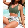 imageHigh Waisted Two Piece SwimsuitWomens Bikini Set Tummy Control Bathing Suit Modest Full Coverage Bikini 2025Green Palm Tree