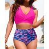 imageHigh Waisted Two Piece SwimsuitWomens Bikini Set Tummy Control Bathing Suit Modest Full Coverage Bikini 2025Pink Paisley