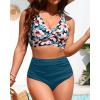 imageHigh Waisted Two Piece SwimsuitWomens Bikini Set Tummy Control Bathing Suit Modest Full Coverage Bikini 2025Teal Flower