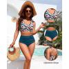 imageHigh Waisted Two Piece SwimsuitWomens Bikini Set Tummy Control Bathing Suit Modest Full Coverage Bikini 2025Teal Flower