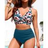 imageHigh Waisted Two Piece SwimsuitWomens Bikini Set Tummy Control Bathing Suit Modest Full Coverage Bikini 2025Teal Flower