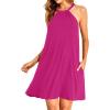 imageYonique Women Beach Cover Up Dresses Spaghetti Strap Dresses Summer Coverups Casual Sundresses with Ruffle HemDark Pink1