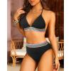 imageYonique Women Two Piece Triangle Bikini Set Bathing Suit Sexy Swimsuit Full Coverage BottomBlack01