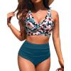 imageHigh Waisted Two Piece SwimsuitWomens Bikini Set Tummy Control Bathing Suit Modest Full Coverage Bikini 2025Teal Flower