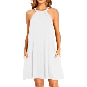 imageYonique Women Beach Cover Up Dresses Spaghetti Strap Dresses Summer Coverups Casual Sundresses with Ruffle HemWhite1