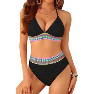 imageYonique Women Two Piece Triangle Bikini Set Bathing Suit Sexy Swimsuit Full Coverage BottomBlack01