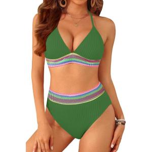 imageYonique Women Two Piece Triangle Bikini Set Bathing Suit Sexy Swimsuit Full Coverage BottomGreen