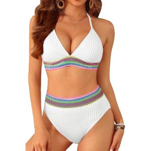 imageYonique Women Two Piece Triangle Bikini Set Bathing Suit Sexy Swimsuit Full Coverage BottomWhite01