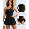 imageOne Piece Tummy Control Swimdress  Women One Shoulder Bathing Suit with Skirt 2025 Modest Skirted Swim Dress SwimsuitBlack