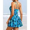 imageOne Piece Tummy Control Swimdress  Women One Shoulder Bathing Suit with Skirt 2025 Modest Skirted Swim Dress SwimsuitBlue Leaves