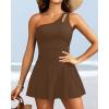 imageOne Piece Tummy Control Swimdress  Women One Shoulder Bathing Suit with Skirt 2025 Modest Skirted Swim Dress SwimsuitBrown