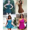 imageOne Piece Tummy Control Swimdress  Women One Shoulder Bathing Suit with Skirt 2025 Modest Skirted Swim Dress SwimsuitBrown