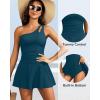 imageOne Piece Tummy Control Swimdress  Women One Shoulder Bathing Suit with Skirt 2025 Modest Skirted Swim Dress SwimsuitTeal