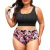 imagePlus Size 2 Piece Swimsuit  Womens High Waisted Bikini Tummy Control Bathing Suit Ribbed 2025 SwimwearBlack and Floral