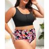 imagePlus Size 2 Piece Swimsuit  Womens High Waisted Bikini Tummy Control Bathing Suit Ribbed 2025 SwimwearBlack and Floral