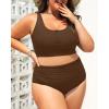 imagePlus Size 2 Piece Swimsuit  Womens High Waisted Bikini Tummy Control Bathing Suit Ribbed 2025 SwimwearBrown