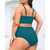 imagePlus Size 2 Piece Swimsuit  Womens High Waisted Bikini Tummy Control Bathing Suit Ribbed 2025 SwimwearDark Teal