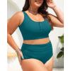 imagePlus Size 2 Piece Swimsuit  Womens High Waisted Bikini Tummy Control Bathing Suit Ribbed 2025 SwimwearDark Teal