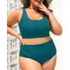 imagePlus Size 2 Piece Swimsuit  Womens High Waisted Bikini Tummy Control Bathing Suit Ribbed 2025 SwimwearDark Teal