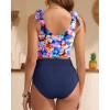 imageTwo Piece High Waisted Swimsuits  Women Tummy Control Bikini Modest Bathing Suit 2PC 2025Colorblock Floral