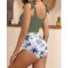 imageTwo Piece High Waisted Swimsuits  Women Tummy Control Bikini Modest Bathing Suit 2PC 2025Green Palm Tree