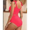 imageTwo Piece High Waisted Swimsuits  Women Tummy Control Bikini Modest Bathing Suit 2PC 2025Hot Red