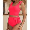 imageTwo Piece High Waisted Swimsuits  Women Tummy Control Bikini Modest Bathing Suit 2PC 2025Hot Red