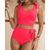 imageTwo Piece High Waisted Swimsuits  Women Tummy Control Bikini Modest Bathing Suit 2PC 2025Hot Red