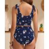 imageTwo Piece High Waisted Swimsuits  Women Tummy Control Bikini Modest Bathing Suit 2PC 2025Navy Blue and Flower