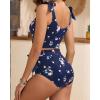 imageTwo Piece High Waisted Swimsuits  Women Tummy Control Bikini Modest Bathing Suit 2PC 2025Navy Blue and Flower