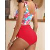 imageTwo Piece High Waisted Swimsuits  Women Tummy Control Bikini Modest Bathing Suit 2PC 2025Pink Blue Floral