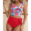 imageTwo Piece High Waisted Swimsuits  Women Tummy Control Bikini Modest Bathing Suit 2PC 2025Pink Blue Floral