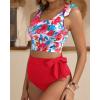 imageTwo Piece High Waisted Swimsuits  Women Tummy Control Bikini Modest Bathing Suit 2PC 2025Pink Blue Floral