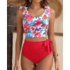 imageTwo Piece High Waisted Swimsuits  Women Tummy Control Bikini Modest Bathing Suit 2PC 2025Pink Blue Floral